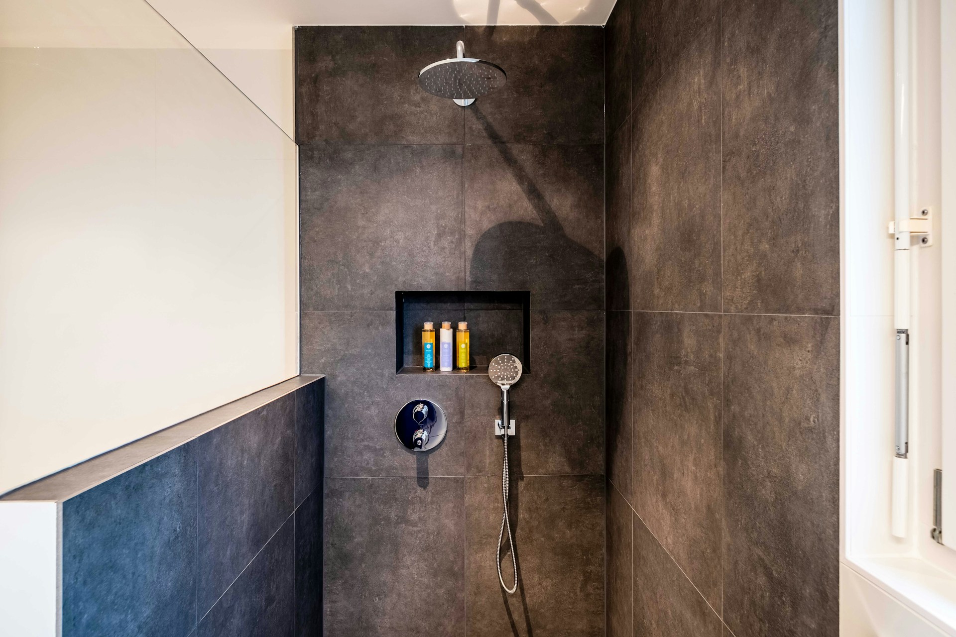 Close up image a newly installed bathroom shower